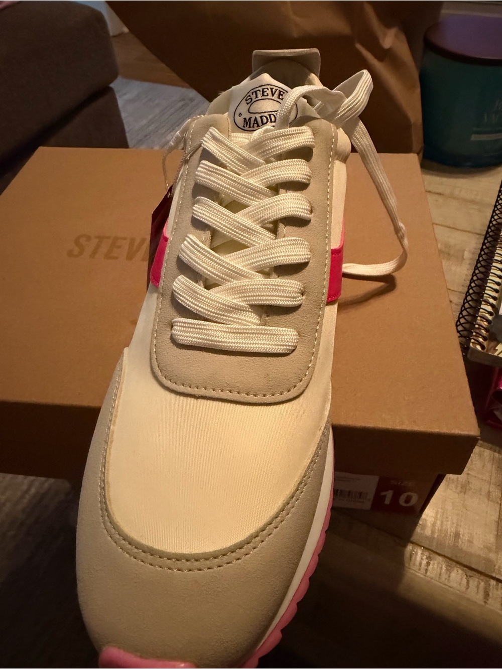 Steve Madden Cream and Hot Pink Lace-Up Women's Sneaker - Picture 6 of 7